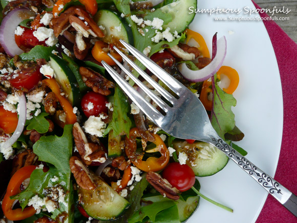 Garden Medley Salad with Feta & Pecans ~ Sumptuous Spoonfuls #salad #recipe