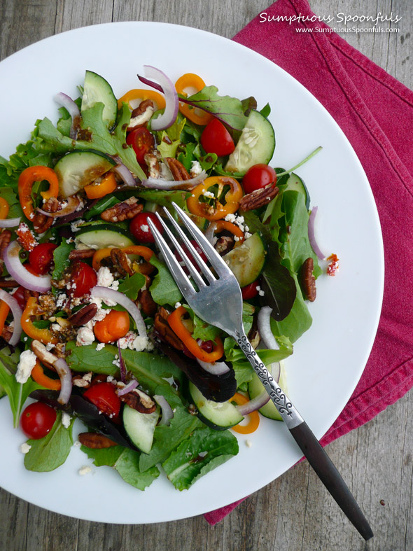 Garden Medley Salad with Feta & Pecans ~ Sumptuous Spoonfuls #salad #recipe