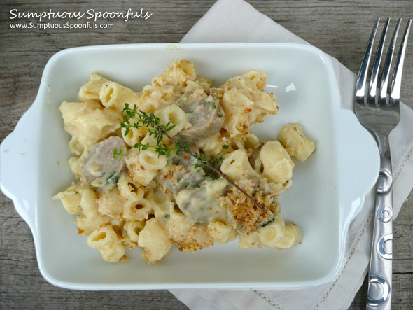 Impossibly Creamy Cauliflower Sausage Mac &- Cheese ~ Sumptuous Spoonfuls #macaroni & #cheese #recipe