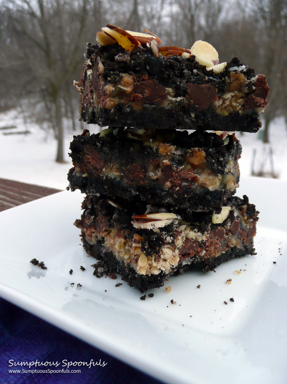 Ooey Gooey Oreo Toffee 7 Layer Bars ~ Sumptuous Spoonfuls #oreo #toffee #recipe