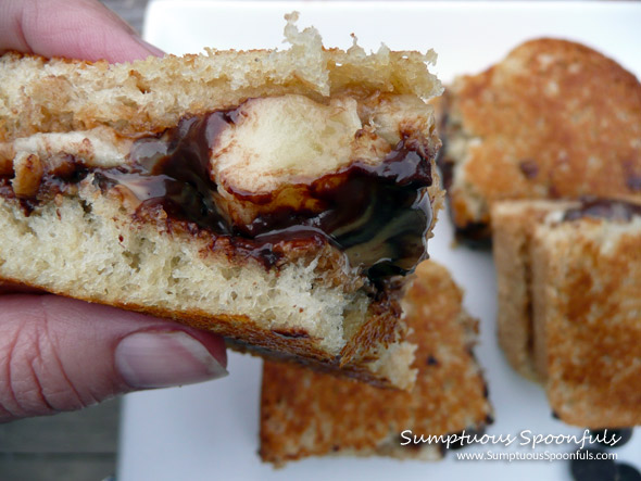 Toasted Peanut Butter Banana Dark Chocolate Panini ~ Sumptuous Spoonfuls #sandwich #recipe