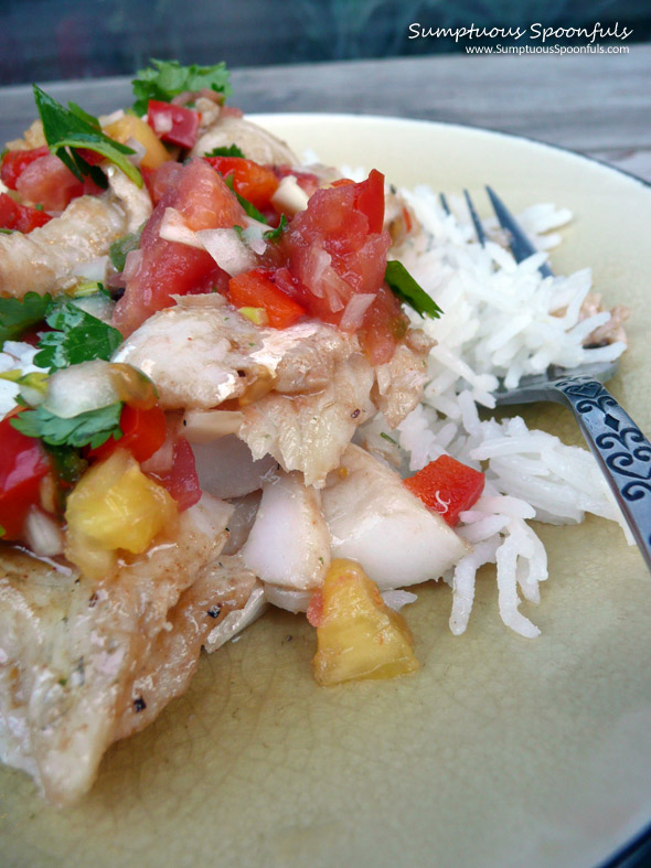 Apple Grilled Walleye with Smoky Pineapple Salsa ~ Sumptuous Spoonfuls #fish #recipe