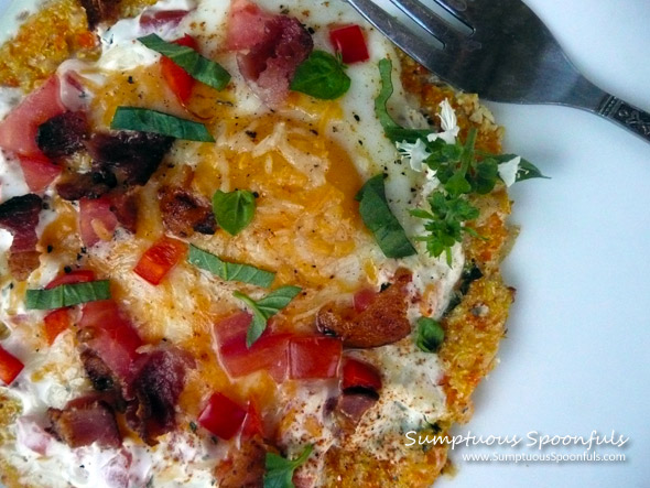 Breakfast Pizza with Herbed Garlic Veggie Crust ~ Sumptuous Spoonfuls #gluten-free #pizza #recipe