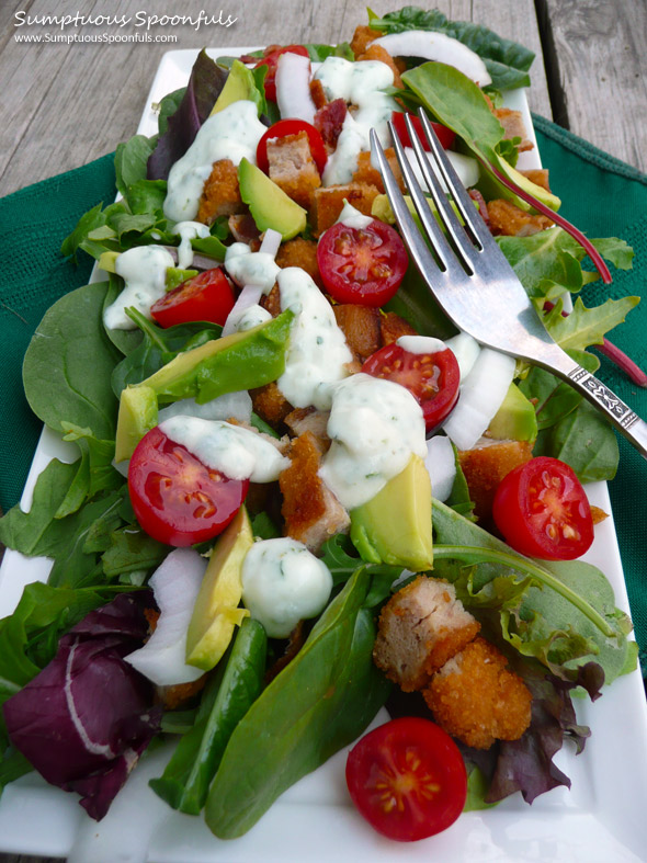 Chicken Bacon Ranch Salad with Avocado & Herb Buttermilk Ranch Dressing ~ Sumptuous Spoonfuls #salad #recipe