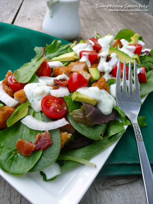 Chicken Bacon Ranch Salad with Avocado & Herb Buttermilk Ranch Dressing ~ Sumptuous Spoonfuls #salad #recipe