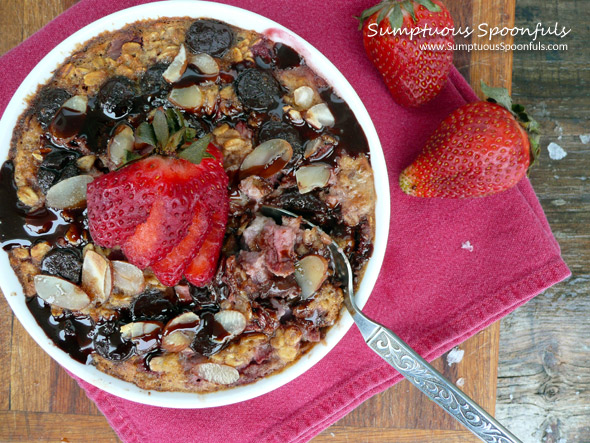 Chocolate Covered Strawberry Breakfast Bake ~ Sumptuous Spoonfuls #breakfast #recipe