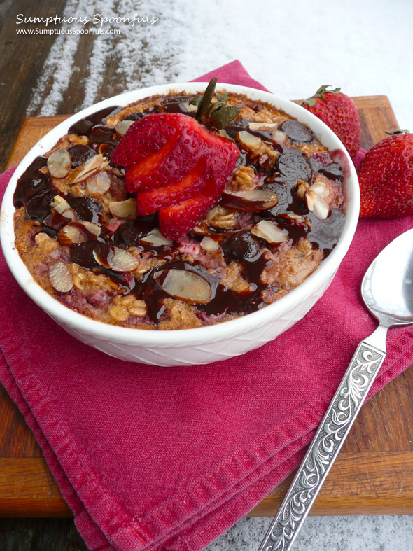 Chocolate Covered Strawberry Breakfast Bake ~ Sumptuous Spoonfuls #breakfast #recipe