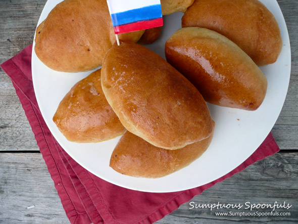 Russian Piroshki with Two Fillings: Beef and Potato ~ Sumptuous Spoonfuls #pocket #sandwich #recipe