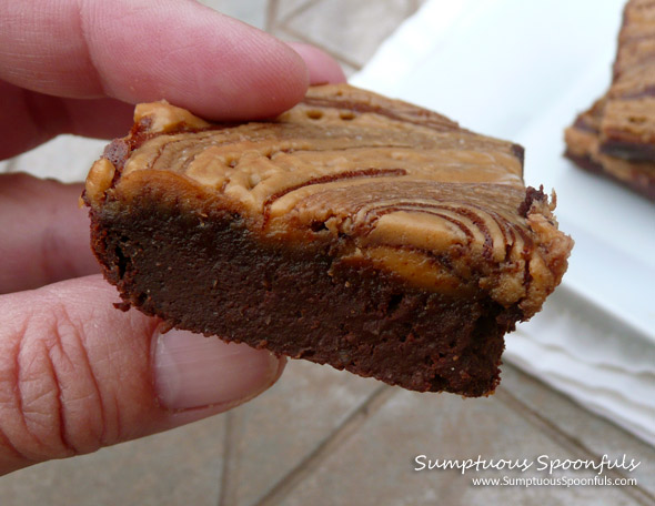 Super Fudgy Peanut Butter Swirl Chocolate Brownies ~ Sumptuous Spoonfuls #fudge #brownie #recipe