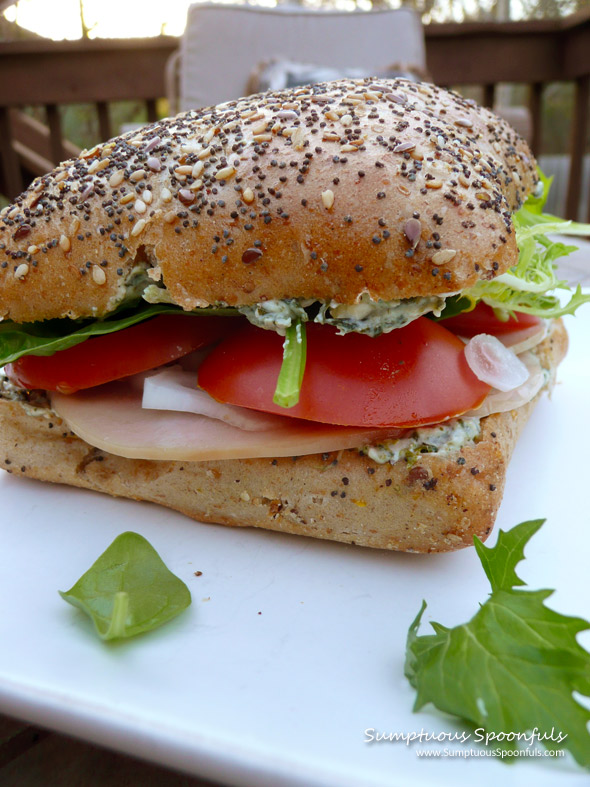 Smoked Turkey with Spanakopita Cream Sandwich ~ Sumptuous Spoonfuls #sandwich #recipe