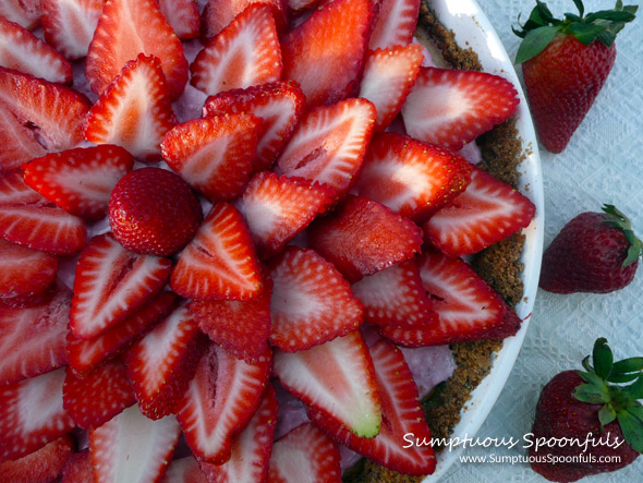 Strawberry Cheesecake Tart with Pecan Crust ~ Sumptuous Spoonfuls #cheesecake #recipe