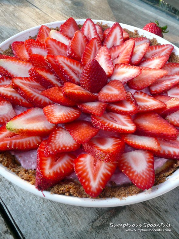 Strawberry Cheesecake Tart with Pecan Crust ~ Sumptuous Spoonfuls #cheesecake #recipe