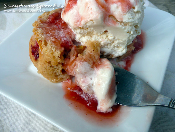 Strawberry Rhubarb Yogurt Cake with Strawberry Rhubarb Rum Sauce