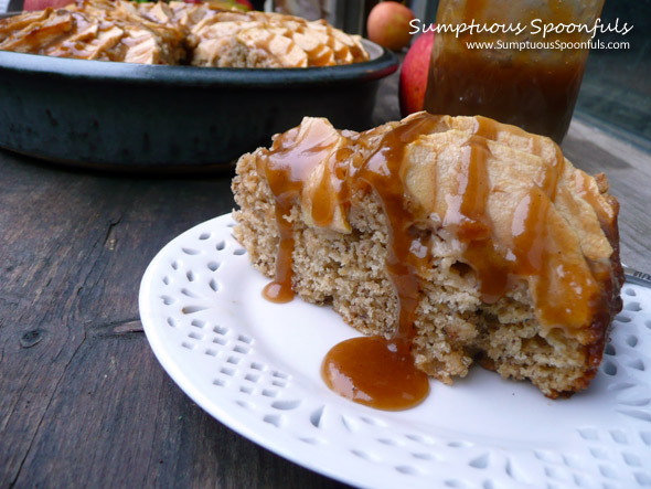 Apple Cake with Coconut Caramel Drizzle ~ Sumptuous Spoonfuls #apple #cake #recipe