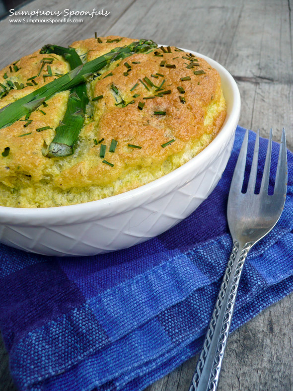 Asparagus Blue Cheese Souffle ~ Sumptuous Spoonfuls #easy #souffle #recipe