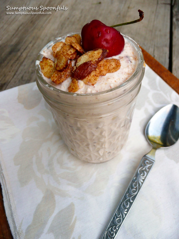 Cherry Vanilla Overnight Oatmeal ~ Sumptuous Spoonfuls #oatmeal #recipe