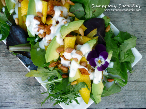 Chicken Mango Avocado Salad with Rosemary Maple Yogurt Dressing ~ Sumptuous Spoonfuls #salad #recipe