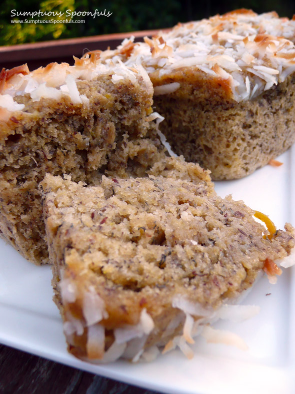 Coconut Mango Banana Bread ~ Sumptuous Spoonfuls #banana bread #recipe