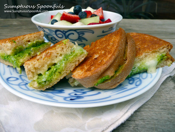 Havarti & Chive Pesto Grilled Cheese Sandwich ~ Sumptuous Spoonfuls #gourmet #grilled #cheese