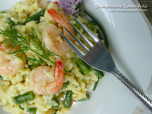 Shrimp, Asiago & Asparagus Risotto with Fresh Dill ~ Sumptuous Spoonfuls #risotto #recipe