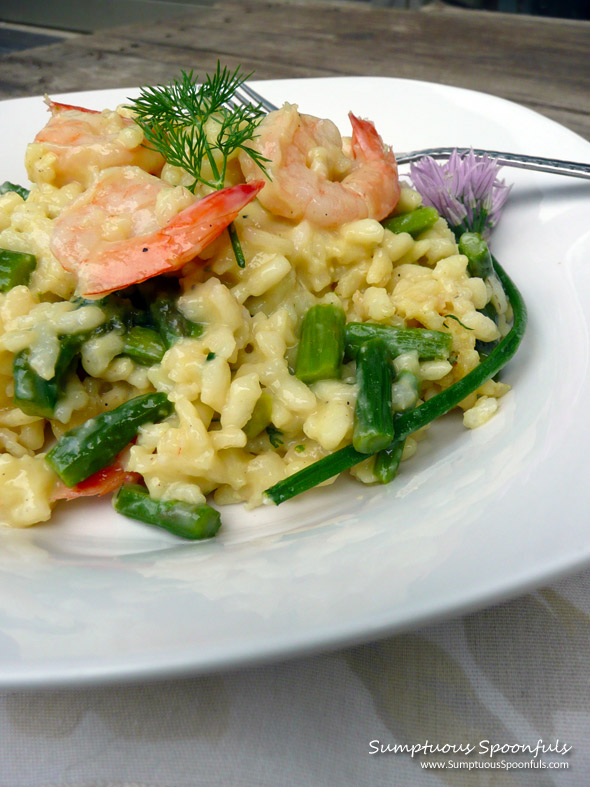 Shrimp, Asiago & Asparagus Risotto with Fresh Dill ~ Sumptuous Spoonfuls #risotto #recipe