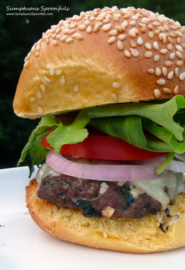 Blue Cheese & Spinach Venison Burgers ~ Sumptuous Spoonfuls #burger #recipe