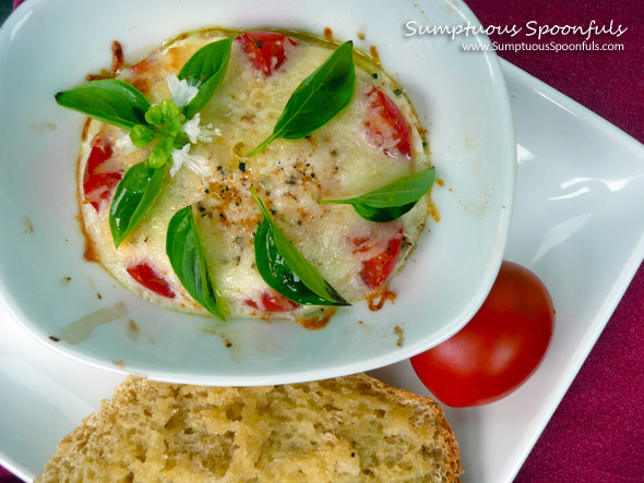 Caprese Baked Eggs with Toast ~ Sumptuous Spoonfuls #breakfast #recipe