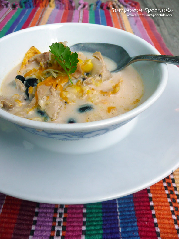 Creamy Chicken Tortilla Soup ~ Sumptuous Spoonfuls #soup #recipe