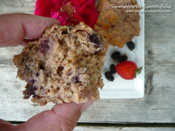 Double Berry Rose Muffins ~ Sumptuous Spoonfuls #healthy #muffin #recipe