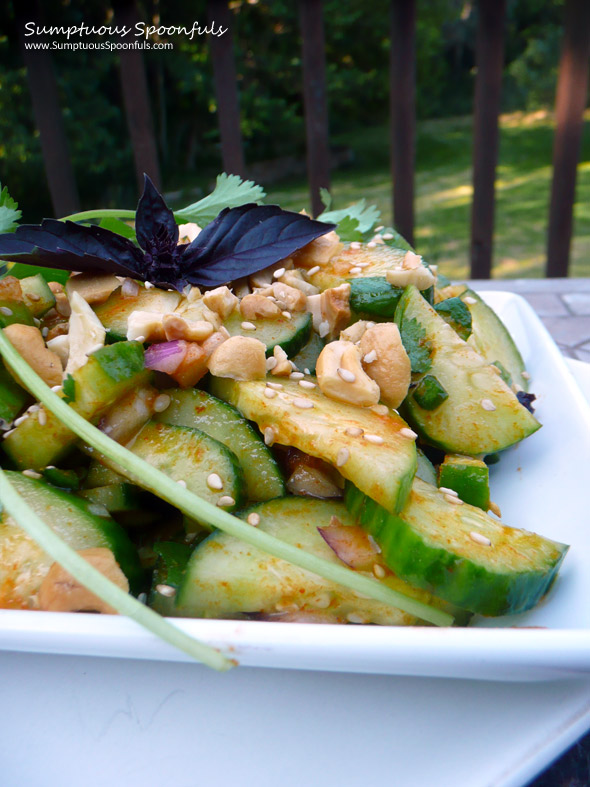 Half Moon Sesame Thai Cucumber Salad ~ Sumptuous Spoonfuls #cucumber #salad