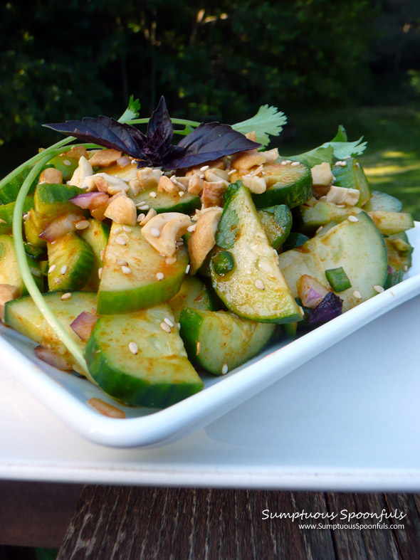 Half Moon Sesame Thai Cucumber Salad ~ Sumptuous Spoonfuls #cucumber #salad