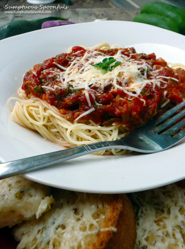 Ratatouille Pasta Sauce ~ Sumptuous Spoonfuls #pasta #sauce #recipe