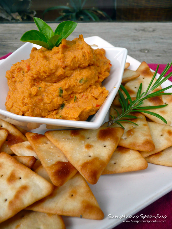 Basil Rosemary Sundried Tomato Hummus ~ Sumptuous Spoonfuls #hummus #recipe