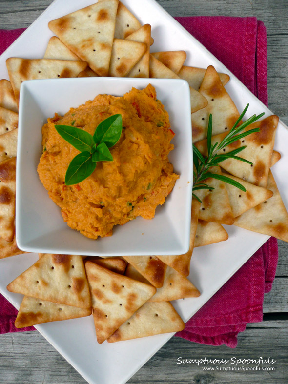 Basil Rosemary Sundried Tomato Hummus ~ Sumptuous Spoonfuls #hummus #recipe