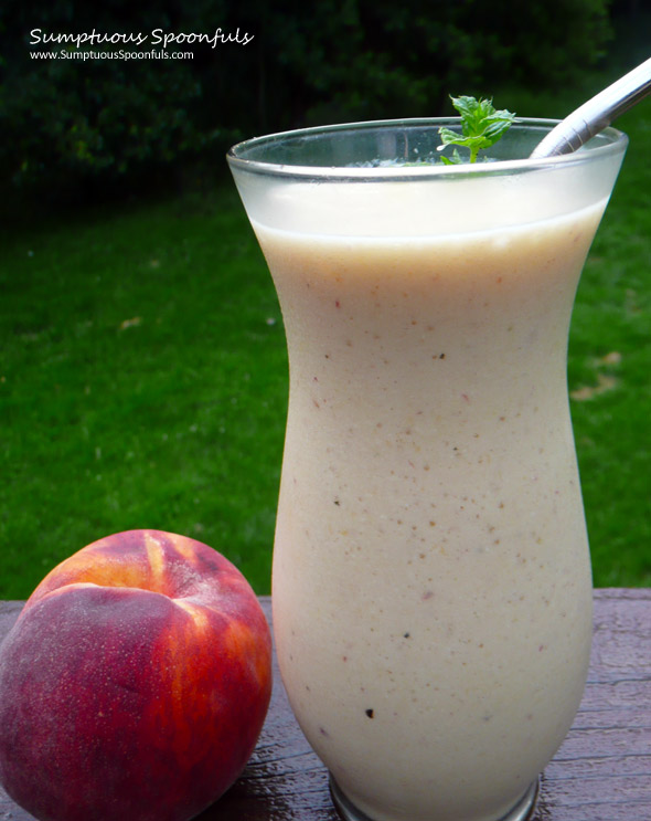 Vanilla Mint Peach Honeydew Smoothie ~ Sumptuous Spoonfuls #smoothie #recipe