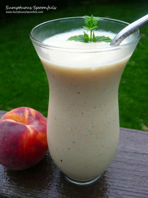 Vanilla Mint Peach Honeydew Smoothie ~ Sumptuous Spoonfuls #smoothie #recipe