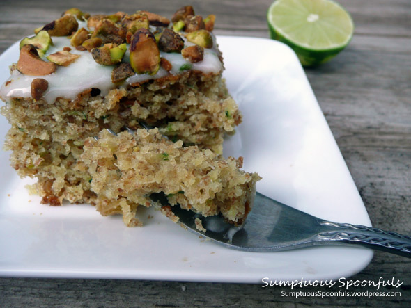 Zucchini Lime Cake with Pistachios ~ Sumptuous Spoonfuls #zucchini #cake #recipe