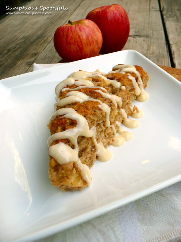 Apple Cinnamon Scones with Maple Cream Cheese Drizzle ~ Sumptuous Spoonfuls #scone #recipe