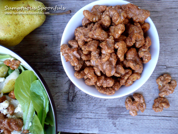 Cinnamon Ginger Candied Walnuts ~ Sumptuous Spoonfuls #candied #nuts #recipe