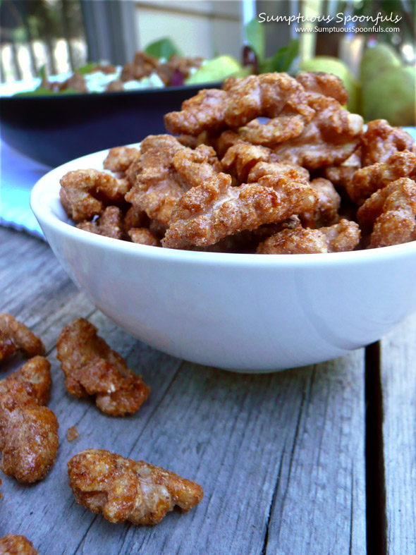 Cinnamon Ginger Candied Walnuts ~ Sumptuous Spoonfuls #candied #nuts #recipe