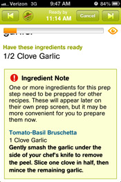 Cooking Planit App - Ingredient Note