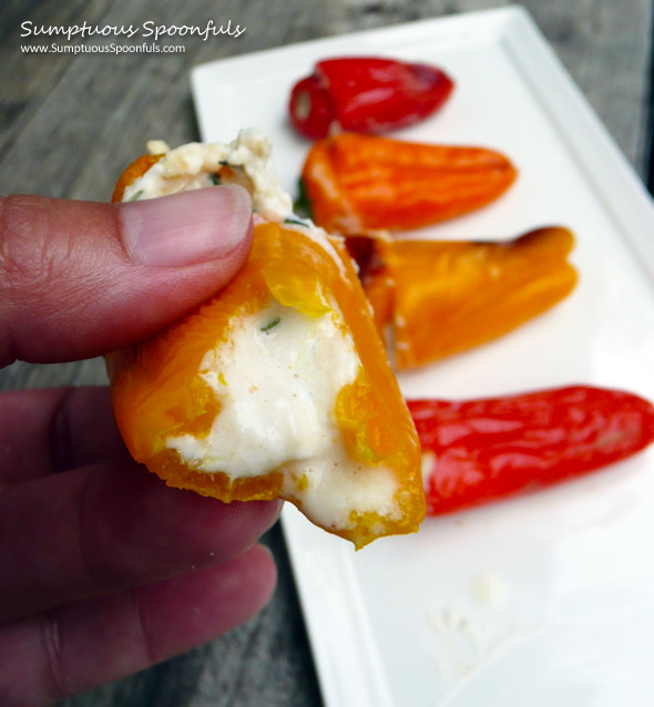 Crab n Cheese Stuffed Sweet Pepper Poppers ~ Sumptuous Spoonfuls #popper #recipe