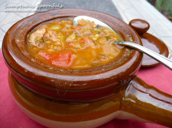 Curried Lentil Tomato Sausage Stew ~ Sumptuous Spoonfuls #lentil #soup #recipe