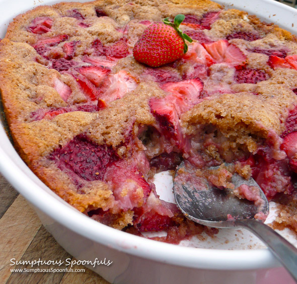 Fresh & Easy Strawberry Cobbler ~ Sumptuous Spoonfuls #strawberry #dessert #recipe