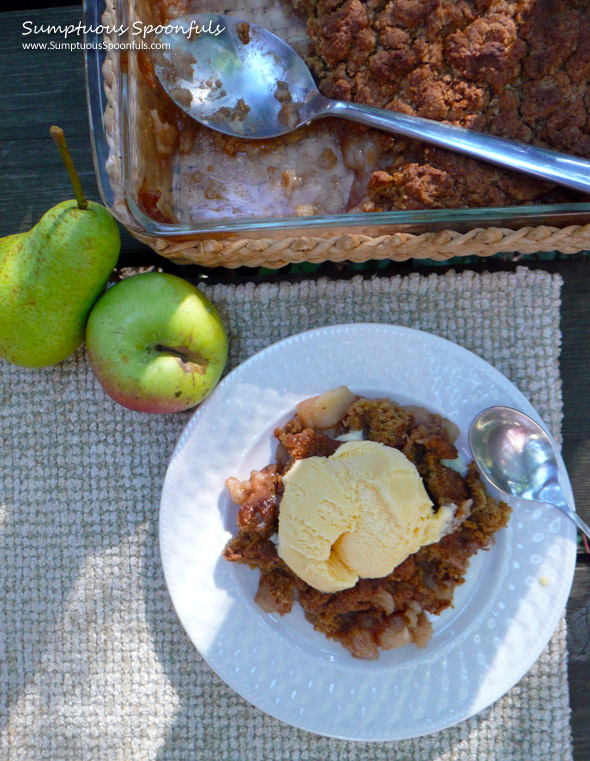 Ginger Pear Apple Cobbler ~ Sumptuous Spoonfuls #cobbler #recipe