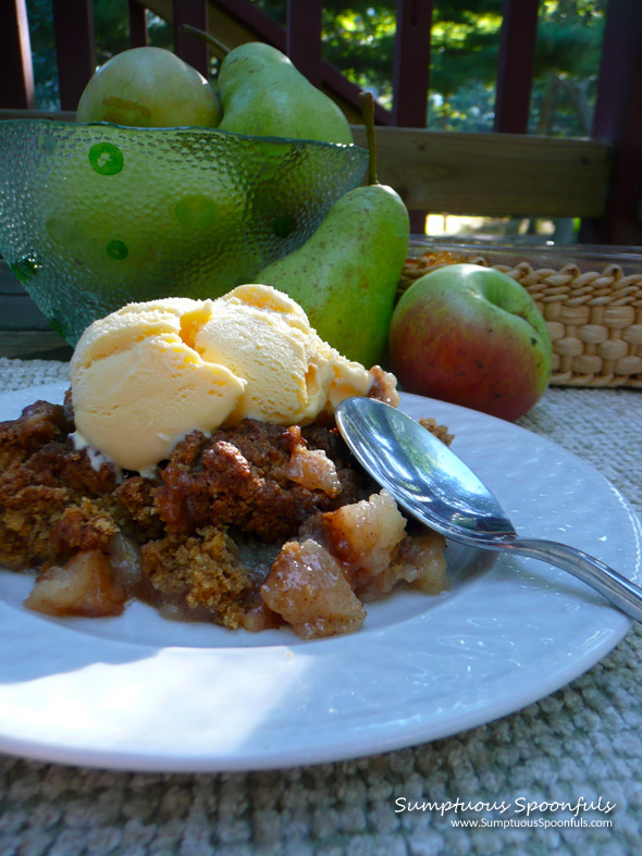 Ginger Pear Apple Cobbler ~ Sumptuous Spoonfuls #cobbler #recipe