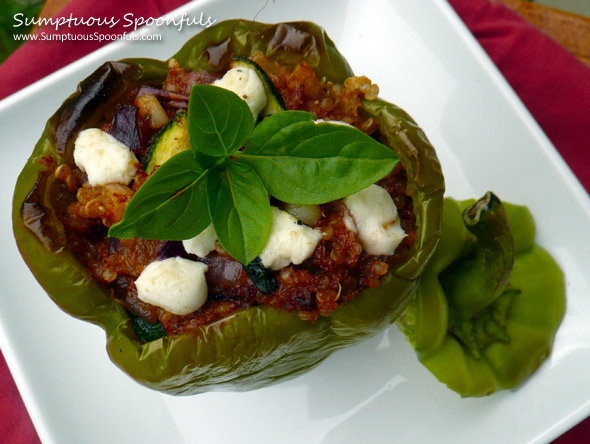 Quinoa Chorizo Stuffed Bell Peppers ~ Sumptuous Spoonfuls #stuffed #pepper #recipe