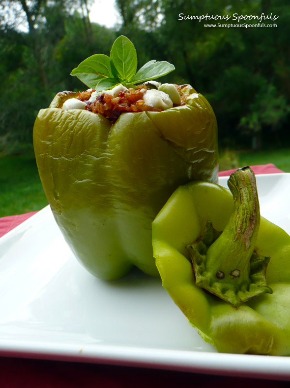 Quinoa Chorizo Stuffed Bell Peppers ~ Sumptuous Spoonfuls #stuffed #pepper #recipe