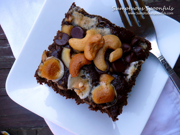 Toasted Marshmallow Cashew Chocolate Zucchini Cake ~ Sumptuous Spoonfuls #cake #recipe