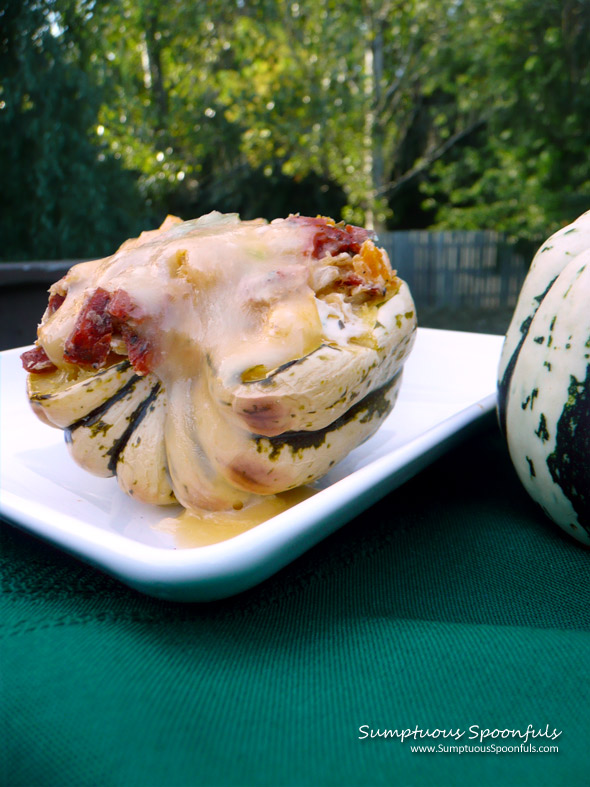 Sausage & Pepper Stuffed Sweet Dumpling Squash ~ Sumptuous Spoonfuls #squash #recipe